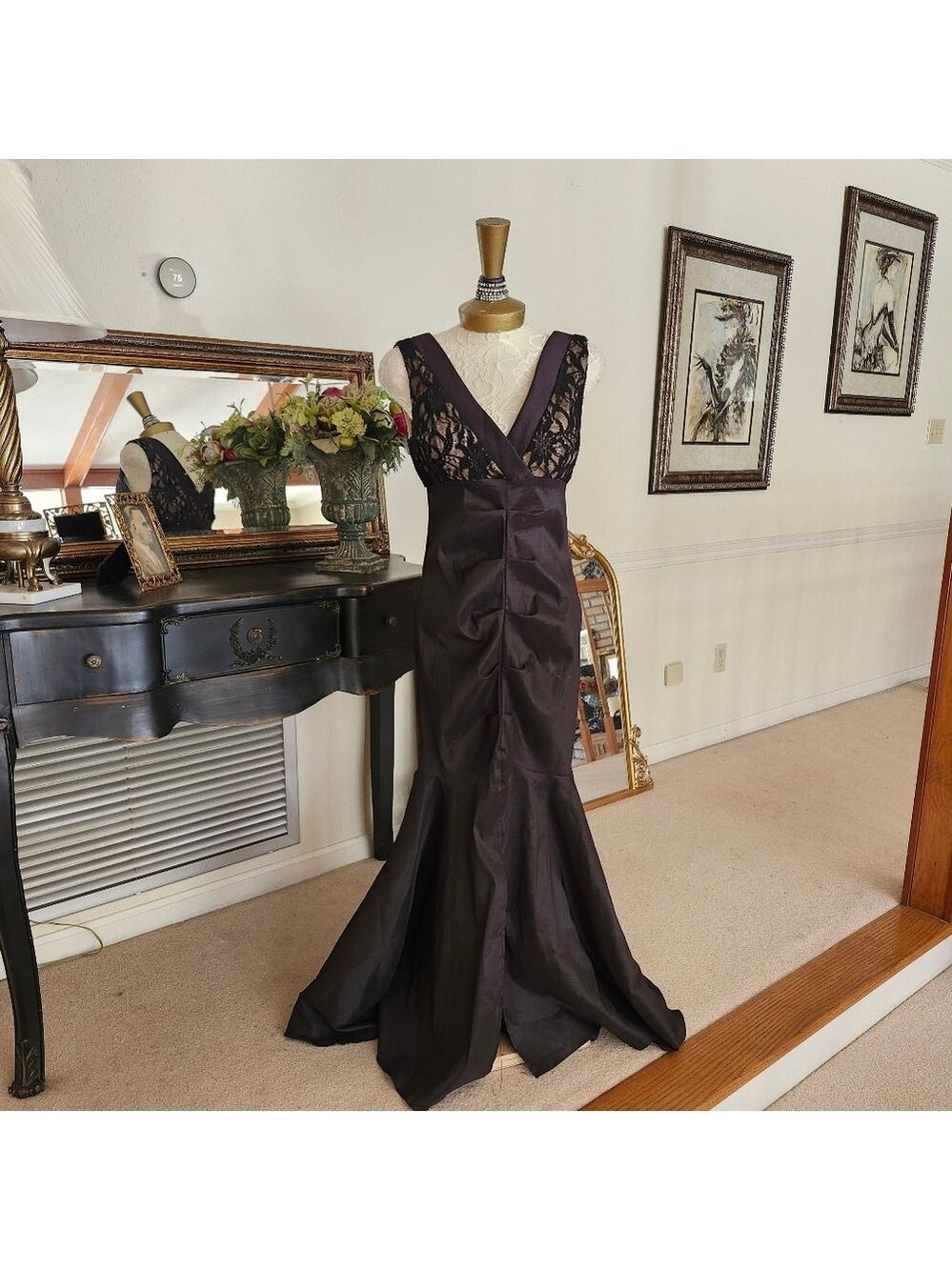 R&M Richards Black Red Carpet Hollywood Glamor Evening Gown Dress 6P